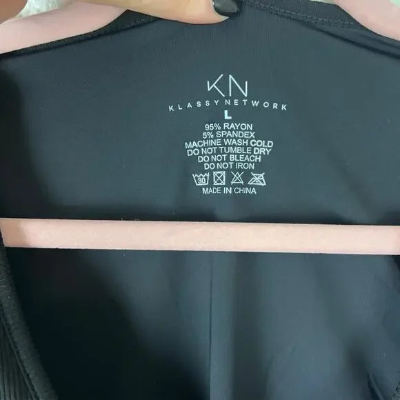 Klassy Network Minimalist Ribbed Bodysuit Black Fitted Long Sleeve V Neck L - Picture 5 of 7